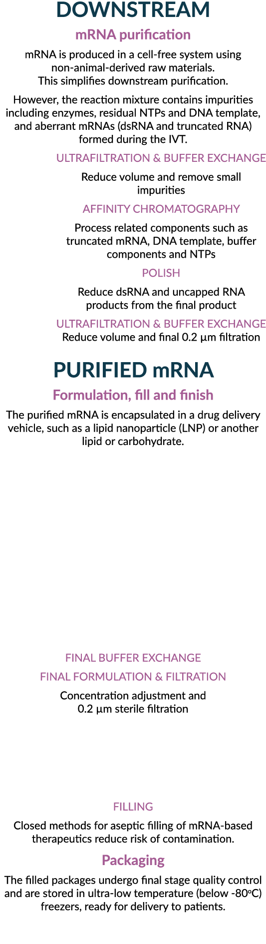 DOWNSTREAM mRNA purification mRNA is produced in a cell free system using non animal derived raw materials. This simp...